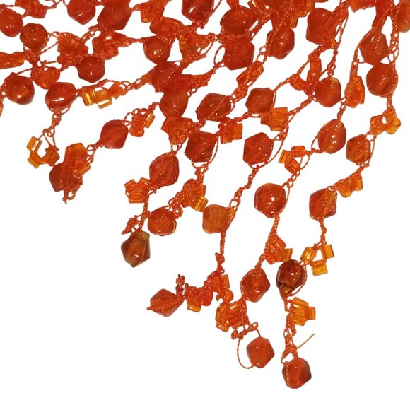 Vintage Orange Bead Necklace with a Tassel  Acrylic Bicone and Bugle Beads - Picture 10 of 13